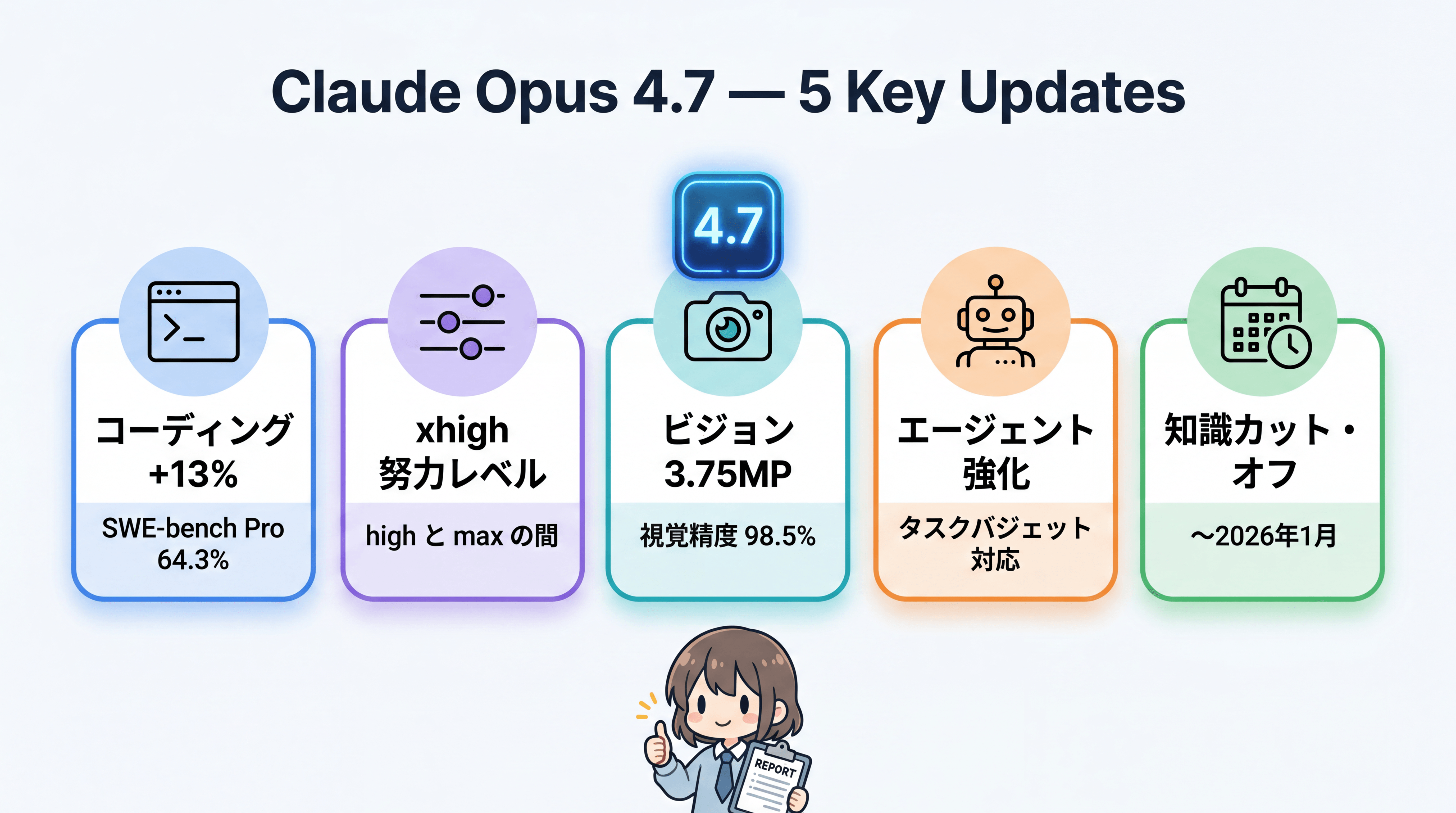 Claude Opus 4.7 — 5つの主要アップデート概要