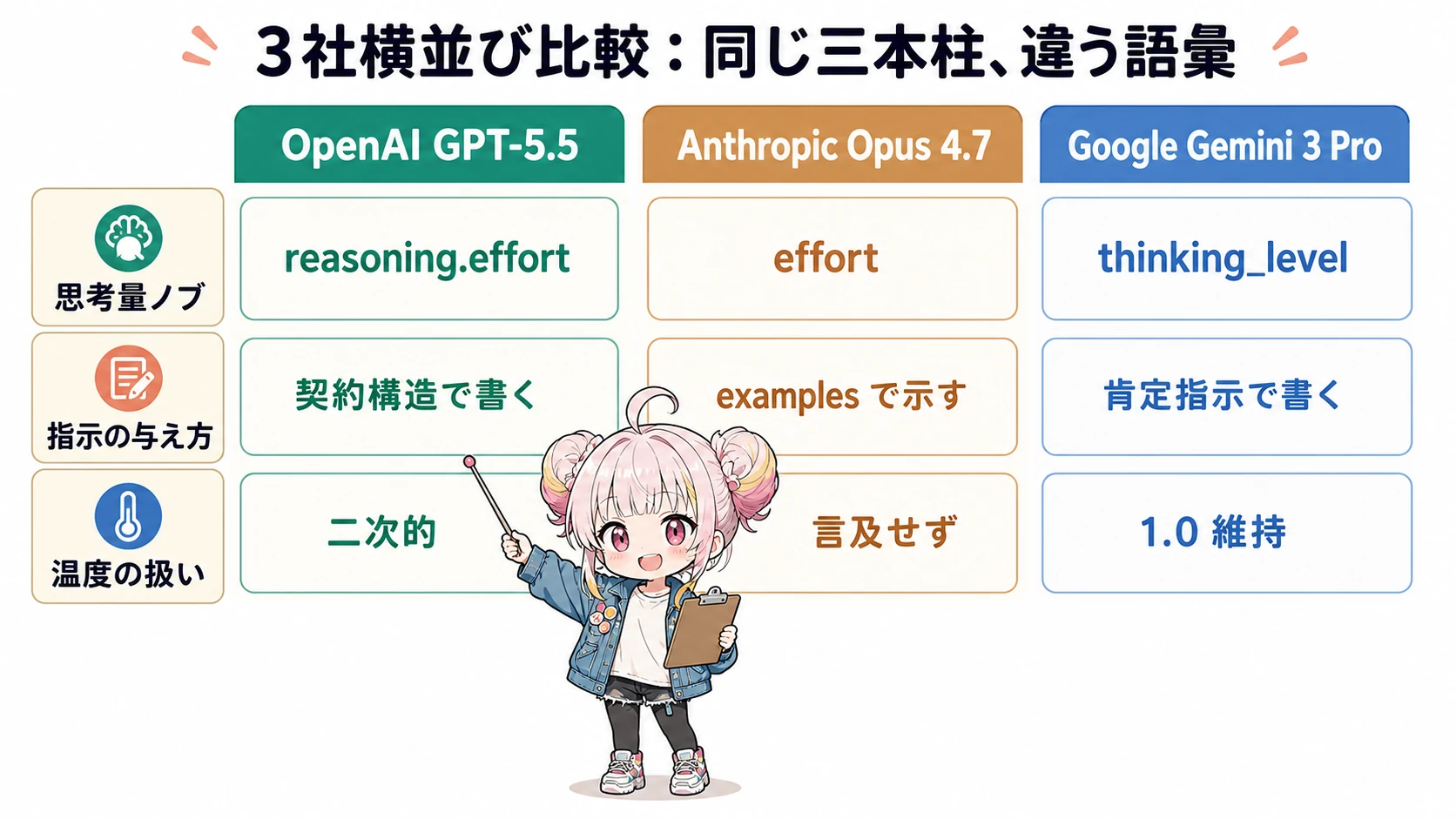 OpenAI / Anthropic / Google の三本柱比較マトリクス